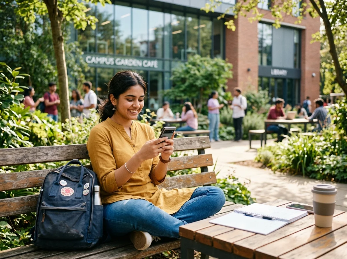 Student studying with mobile learning app